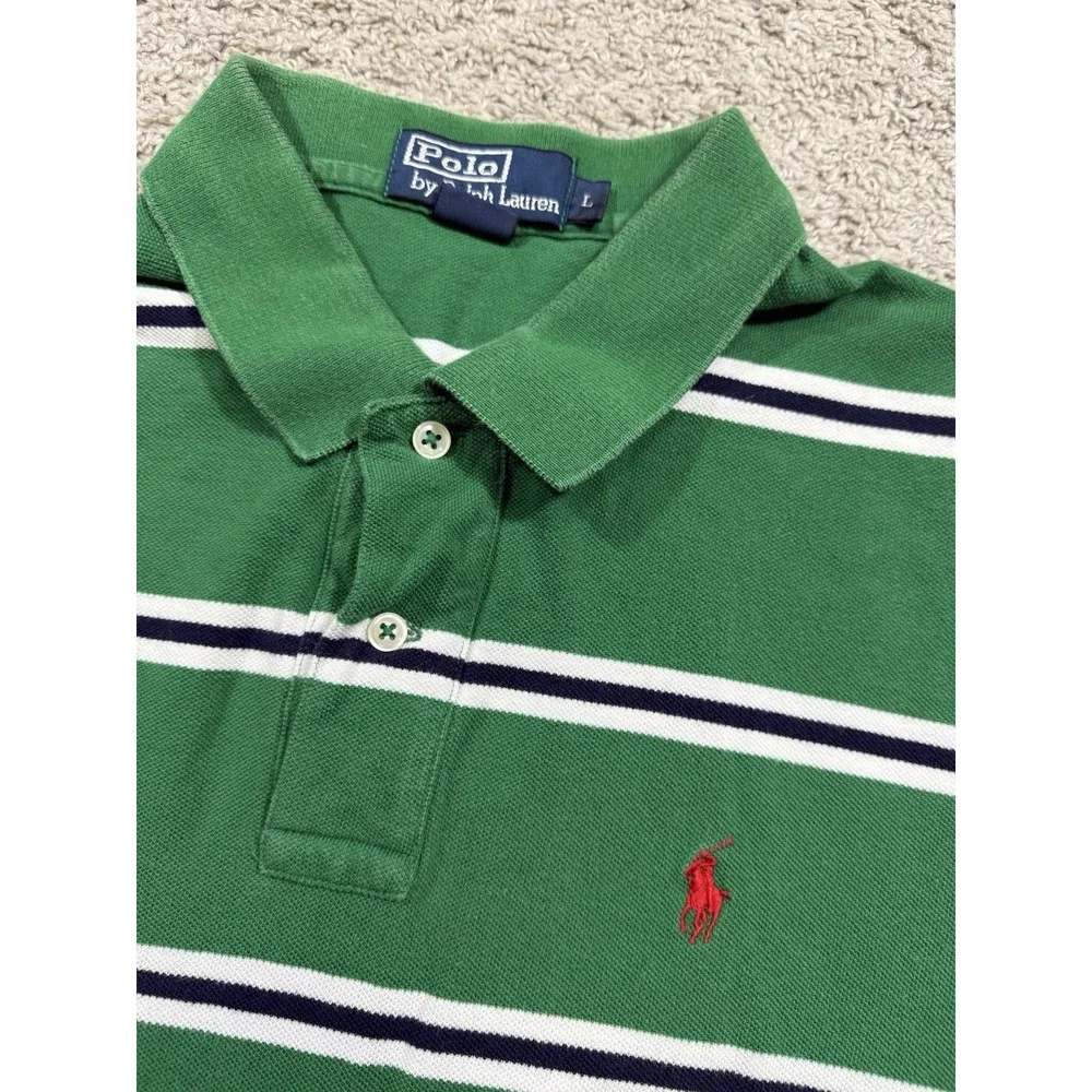 Polo Ralph Lauren Shirt Men Large Striped Short Sleeve Golf Green ‎ Outdoors L